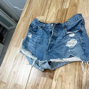 Levi's Blue Distressed Jean Shorts